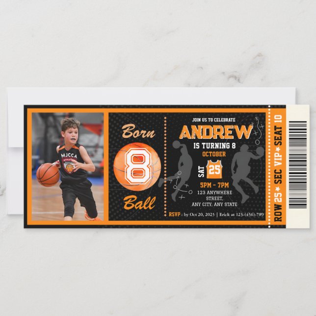 Championship Basketball Birthday Ticket with image Invitation (Front)