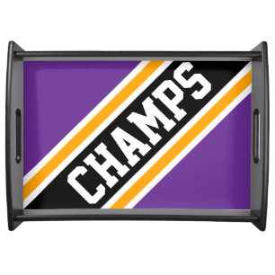CHAMPS Diagonal Royal Purple Black Orange Stripes Serving Tray