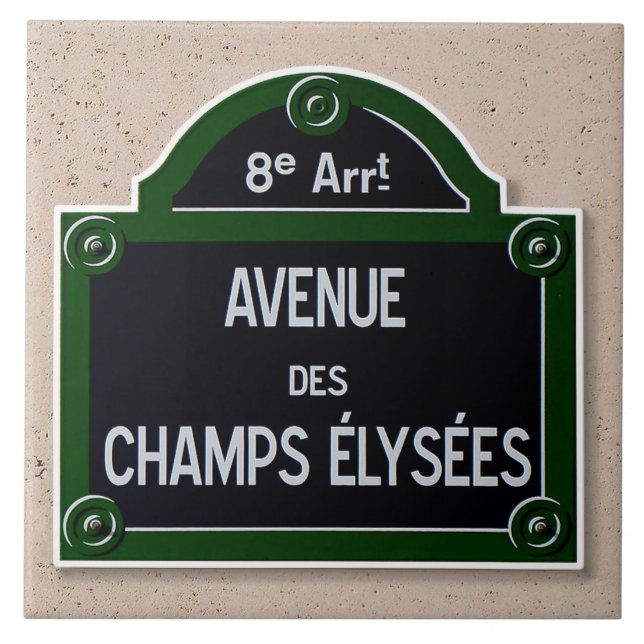 Champs Elysee Sign Large Ceramic Tile (Front)