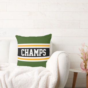 CHAMPS Forest Green Black Orange Racing Stripes Throw Pillow