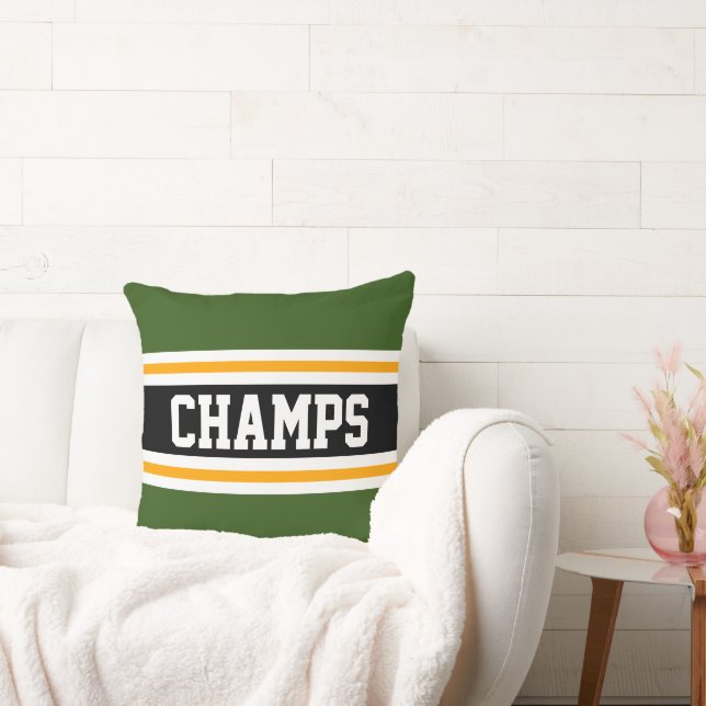 CHAMPS Forest Green Black Orange Racing Stripes Throw Pillow (Couch)