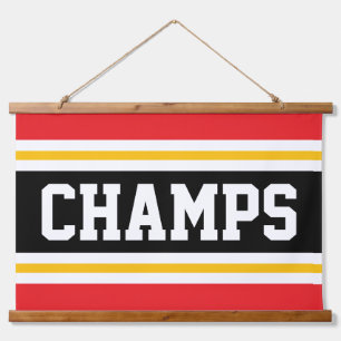 CHAMPS Fun Bright Red Black Orange White Stripes  Hanging Tapestry