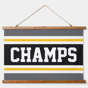 CHAMPS Gray Black Orange White Racing Stripes  Hanging Tapestry