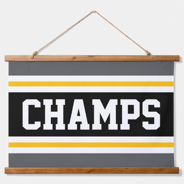 CHAMPS Gray Black Orange White Racing Stripes  Hanging Tapestry (Front)