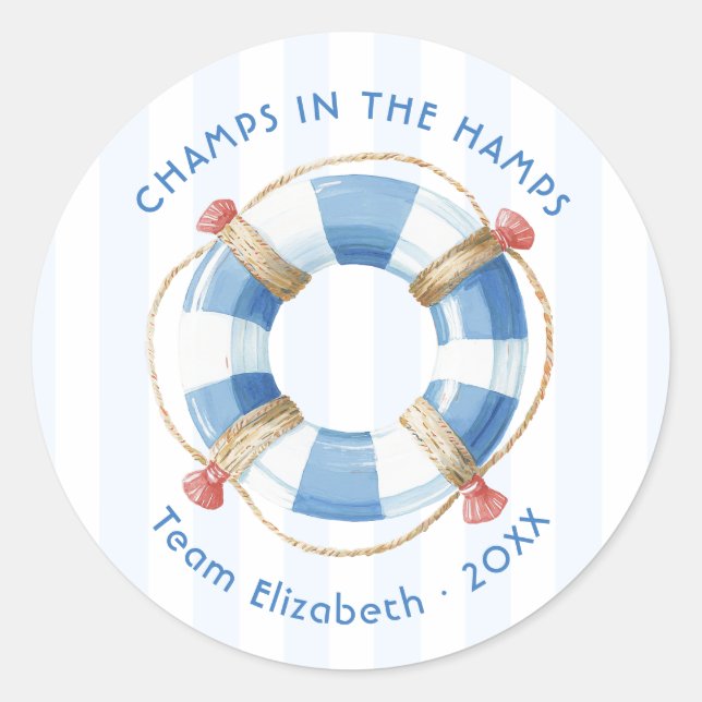 Champs in the Hamps Coastal Bachelorette Weekend Classic Round Sticker (Front)