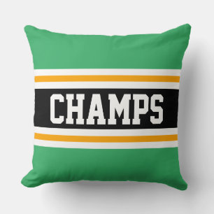 CHAMPS Sporty Bright Green Black Orange Stripes Throw Pillow