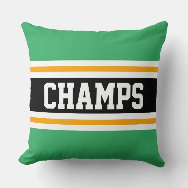 CHAMPS Sporty Bright Green Black Orange Stripes Throw Pillow (Front)
