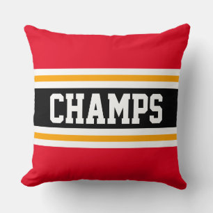 CHAMPS Sporty Bright Red Black Orange Stripes Throw Pillow