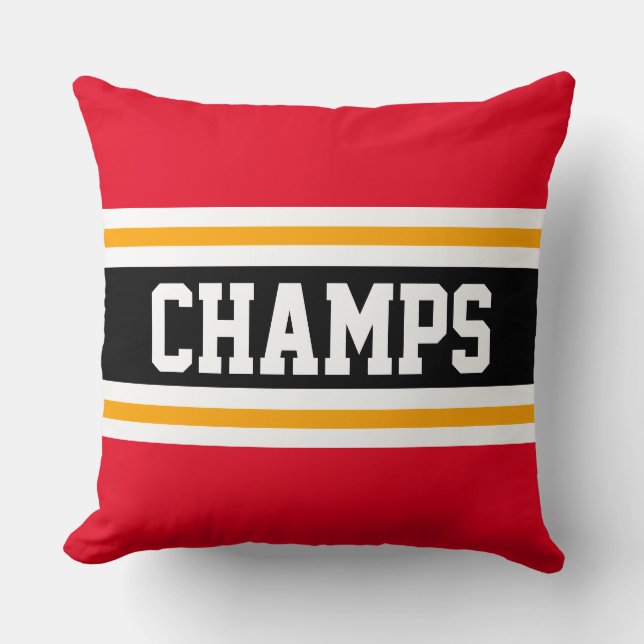 CHAMPS Sporty Bright Red Black Orange Stripes Throw Pillow (Front)
