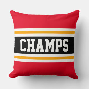 CHAMPS Sporty Bright Red Black Yellow Stripes Throw Pillow