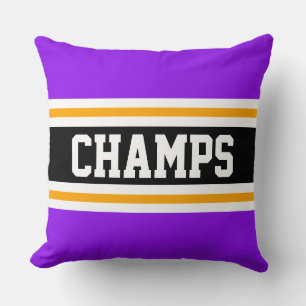 CHAMPS Sporty Fun Purple Black Orange Stripes Throw Pillow