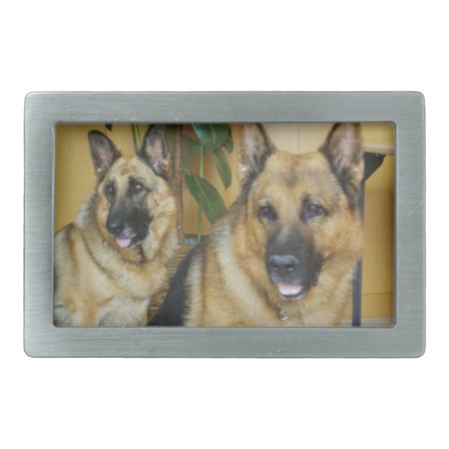 Chana & Win Tow Lovely German Shepherd Dogs Rectangular Belt Buckle (Front)