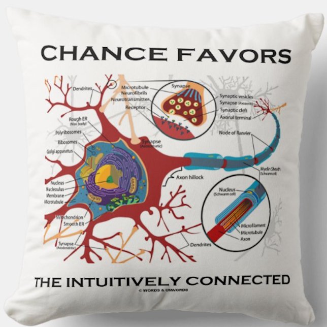 Chance Favors The Intuitively Connected (Neuron) Throw Pillow (Neuron/synapse throw pillow for anyone who believes that chance favors the intuitively connected)