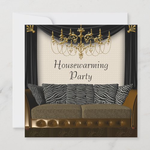 Chandeleir Zebra Sofa Housewarming Party Personalized Invites