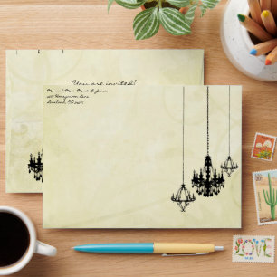 Chandelier Aged Swirl Damask Wedding Envelope