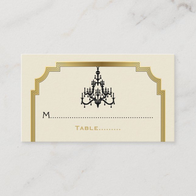 Chandelier and Art Deco border wedding place card (Front)