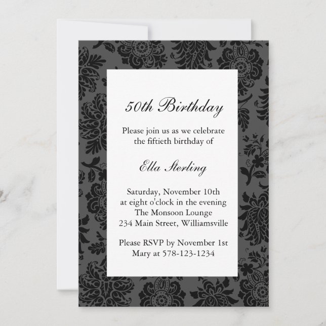 Chandelier and  Damask Birthday Invitation (Front)