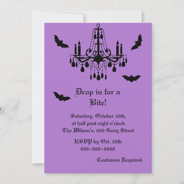Chandelier and Damask Halloween Invitation (Front)