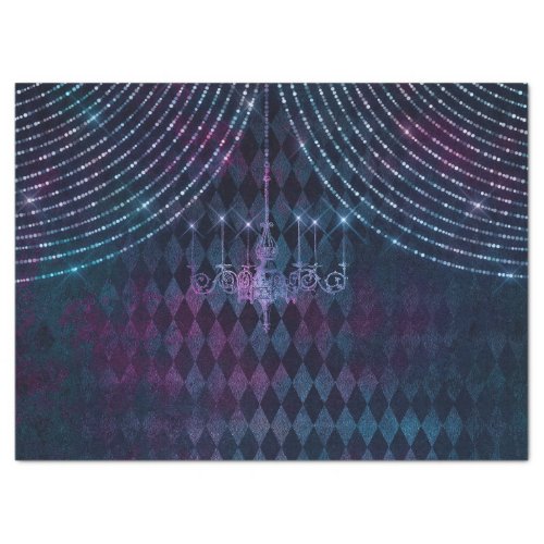 Chandelier and Lights on Purple and Blue Decoupage Tissue Paper