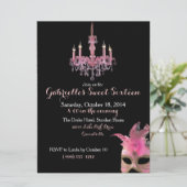 Chandelier and Masquerade Sweet 16 Invitations (Standing Front)