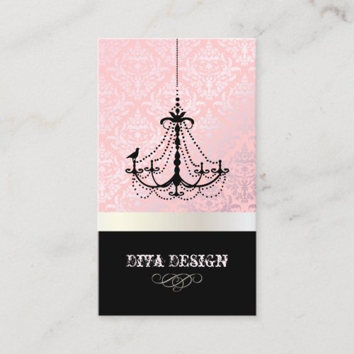 Chandelier + Baroque Céline damask /pearl + pink Business Card Templates