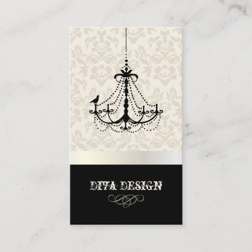 Customizable Chandelier + Baroque damask /pearl + bisque Business Cards