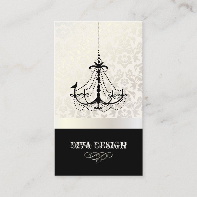 Chandelier + Baroque damask /pearl + bisque Business Card (Front)