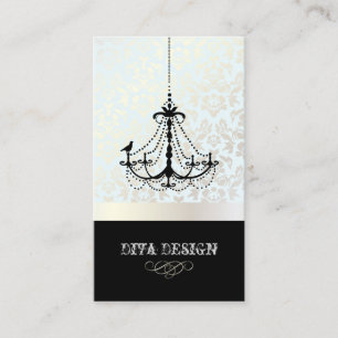 Chandelier + Baroque damask /pearl + blue Business Card