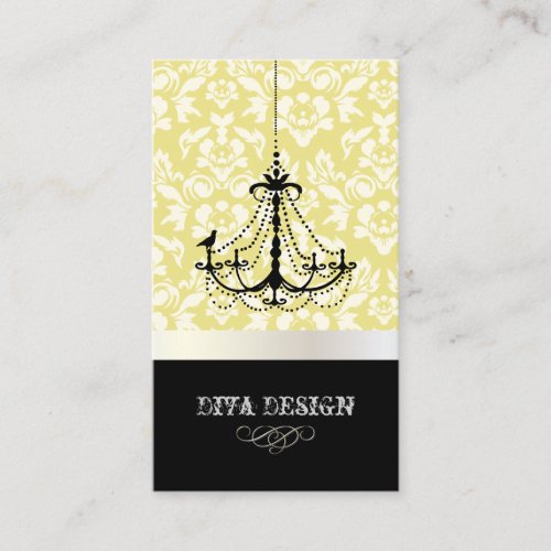 Chandelier + Baroque damask /pearl + lemon Business Cards