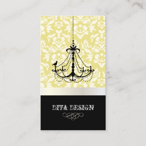 Customizable Chandelier + Baroque damask /pearl + lemon Business Cards