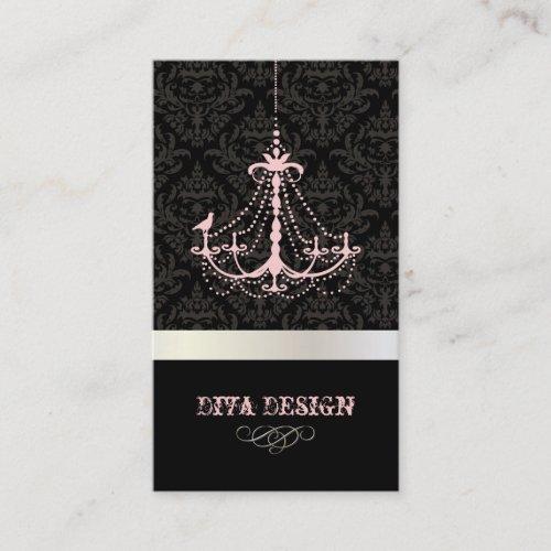 Chandelier + Baroque damask /pearl + pink Business Cards