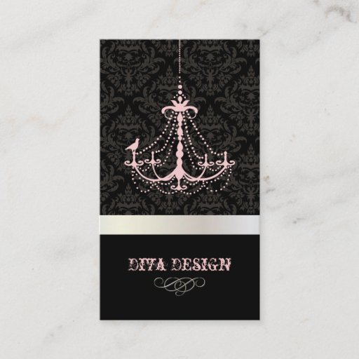 Customizable Chandelier + Baroque damask /pearl + pink Business Cards