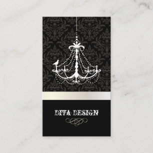 Chandelier + Baroque damask /pearl + white Business Card