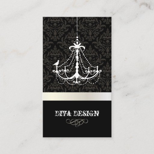 Customizable Chandelier + Baroque damask /pearl + white Business Card