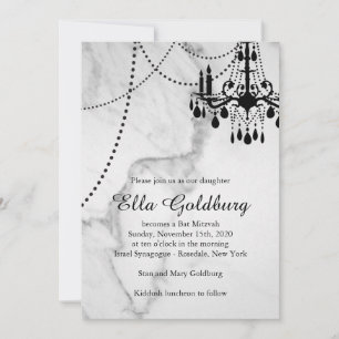 Chandelier Bat Mitzvah Invitation on Marble