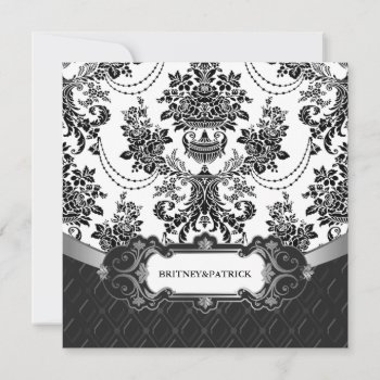 Chandelier Black Damask White Wedding Invitations by natureprints at Zazzle