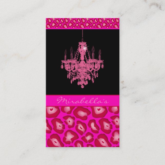 Chandelier Business Card Leopard Animal Pink (Front)