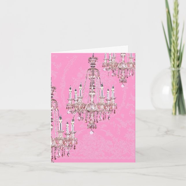 Chandelier Card~Pink Sparkling French Chandeliers Card (Front)