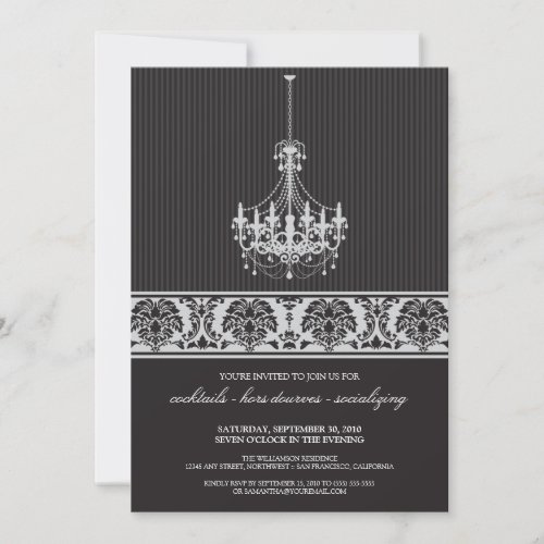 Chandelier Cocktail Party Invite (black/silver)