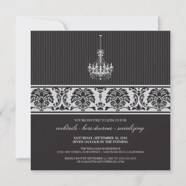 Chandelier Cocktail Party Invite (black/silver) (Front)