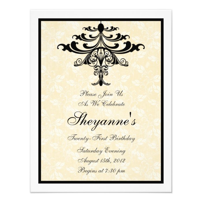 Chandelier Creme 21st Birthday Party Invitation