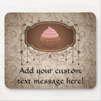 Chandelier Frame Cupcake Pink and Brown Damask Mouse Pad