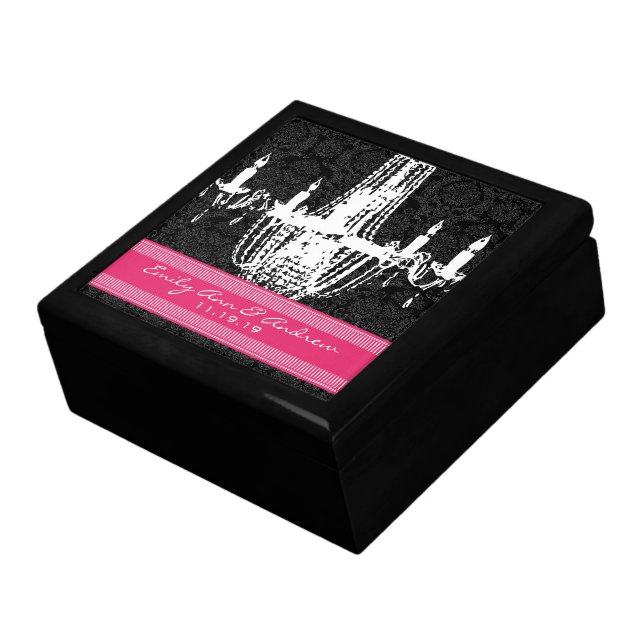 Chandelier Fuchsia Black White Damask Anniversary Jewelry Box (Side)