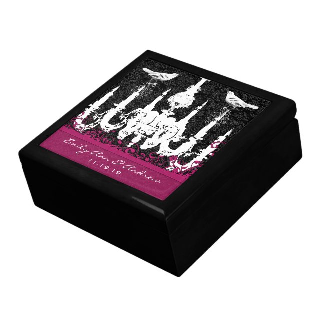 Chandelier Fuchsia Vintage Bird Damask Anniversary Jewelry Box (Side)