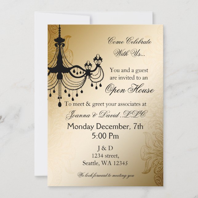 Chandelier Gold elegant Corporate party Invitation (Front)