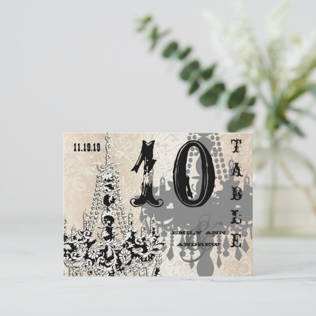 Chandelier Gold Silver Playbill Table Number Card (Standing Front)