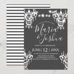 Chandelier Halloween Wedding Gray and White Light Invitation