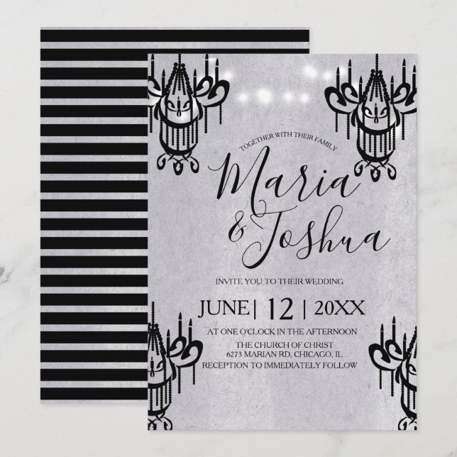 Chandelier Halloween Wedding Grey Stone Invitation (Front/Back)