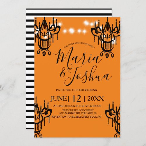 Chandelier Halloween Wedding Orange Black Light Invitation