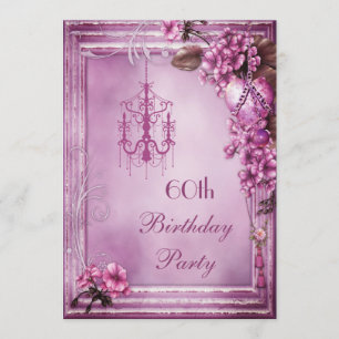 Chandelier, Heart & Flowers 60th Birthday Party Invitation